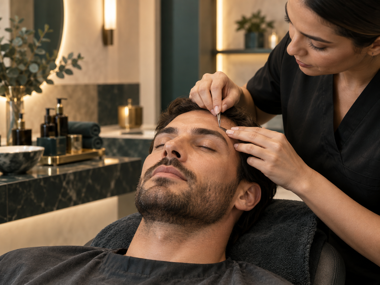 Men's grooming treatment in a professional studio